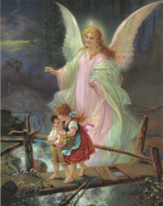 Angel on a bridge A cheap copy of this popular image hung in my room as a child.